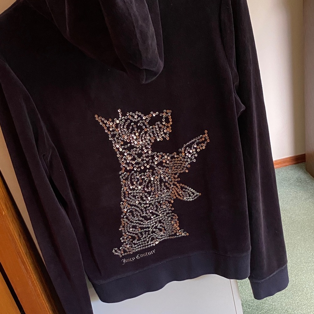 Juicy Couture Black Velour Hoodie with Studded Logo Teddy